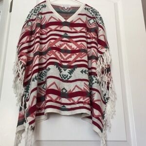 NOWADAYS Poncho Sweater  Western Fringe Coverup S